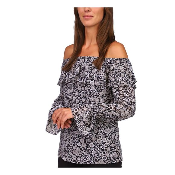 MICHAEL MICHAEL KORS Tops - MICHAEL MICHAEL KORS Womens Black Lined Long Sleeve Off Shoulder Blouse XXS